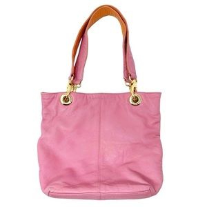 Pink Leather Shoulder Tote Bag with Gold Hardware